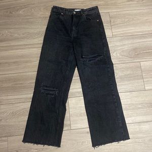 Zara WIDE LEG FULL LENGTH RIPPED JEANS